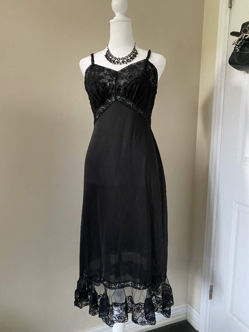 VINTAGE Barbara Lee Black Lace Slip Dress